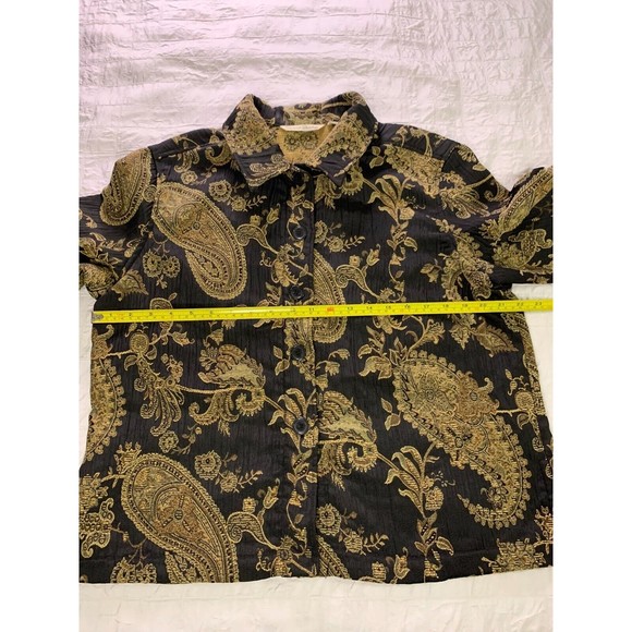French Laundry Womens Large Blazer Jacket Black Gold Paisley Floral Button Up - Picture 5 of 8